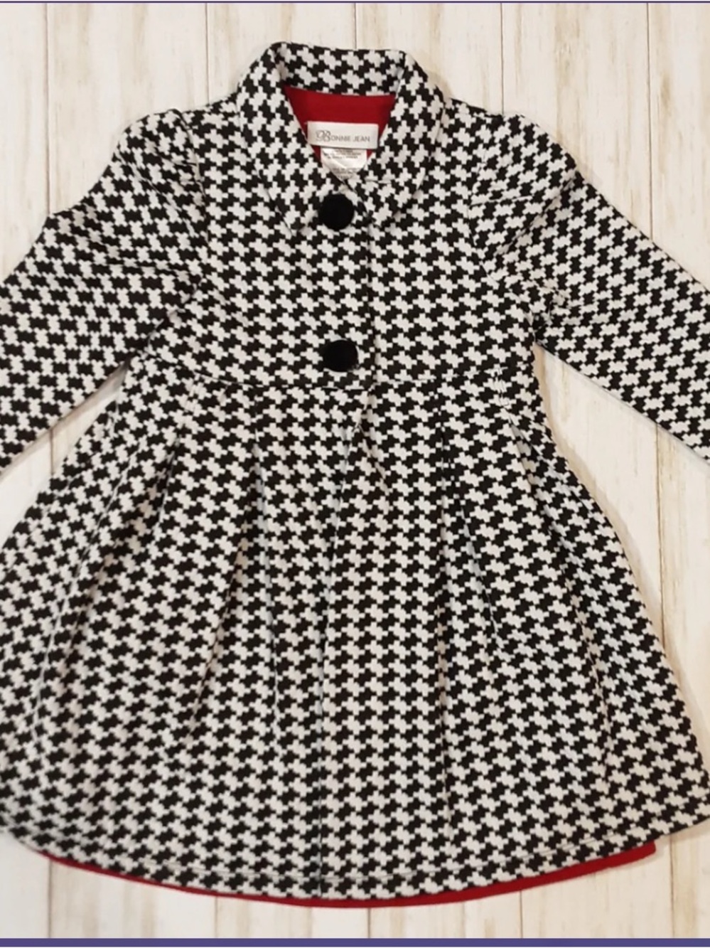 Bonnie Jean Black and White Houndstooth Girls' Dress Coat